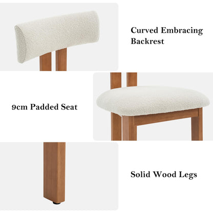 younturn Retro Mid Century Dining Chairs Set of 2, Boucle Upholstered Seats with Backrest and Solid Wooden Legs, Kitchen Chairs for Dining Room