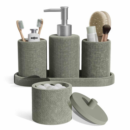 Clara Clark Bathroom Set - Sage Green Bathroom Accessories Set, 5PC Bathroom Accessory Set, Bathroom Sets with Soap Dispenser, Toothbrush Holder