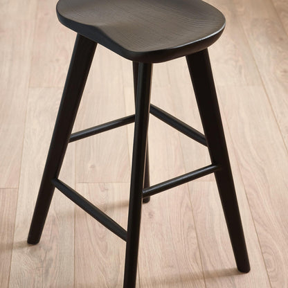 Julian Bowen Mulu Bar Stool, Solid Oak, Black - H66 x W45 x D39.5cm