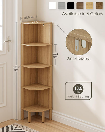 Apetaccat Corner Shelf, 4 Tier Corner Modern Corner Bookshelf, Display Corner Bookshelf,Wooden Storage Rack for Living Room,Bedroom,Office,Oak