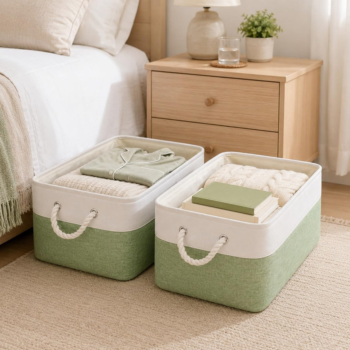 SOCOHOME Fabric Storage Box, Storage Basket with Handles for Shelves Toy, Wear-Resistant and Reinforced (M, 3 Pack)