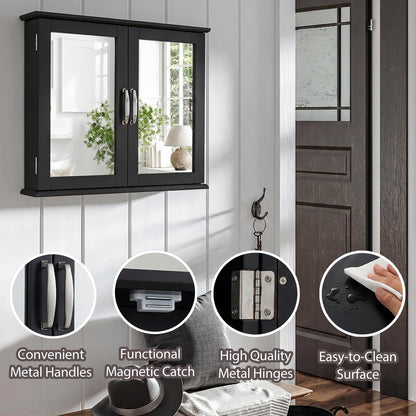 RELAX4LIFE Bathroom Wall Cabinet, Double Door Mirrored Storage Cupboard with Inner Shelf