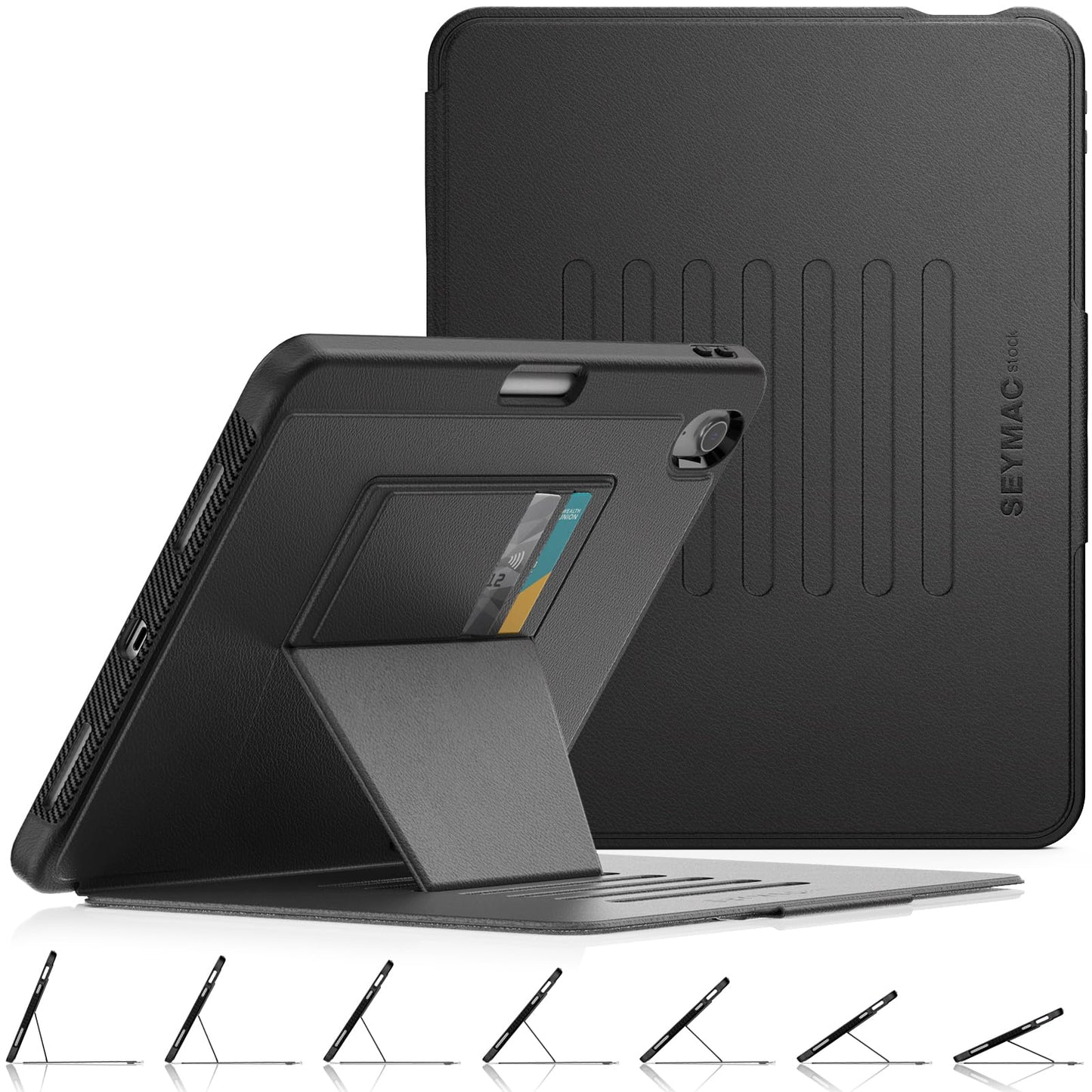 SEYMAC stock for iPad Air 11 inch Case 2024/2025 (M2/M3), Shockproof Cover with Pencil Holder, [Multi-angle] Magnetic Stand & Card Slot, Auto
