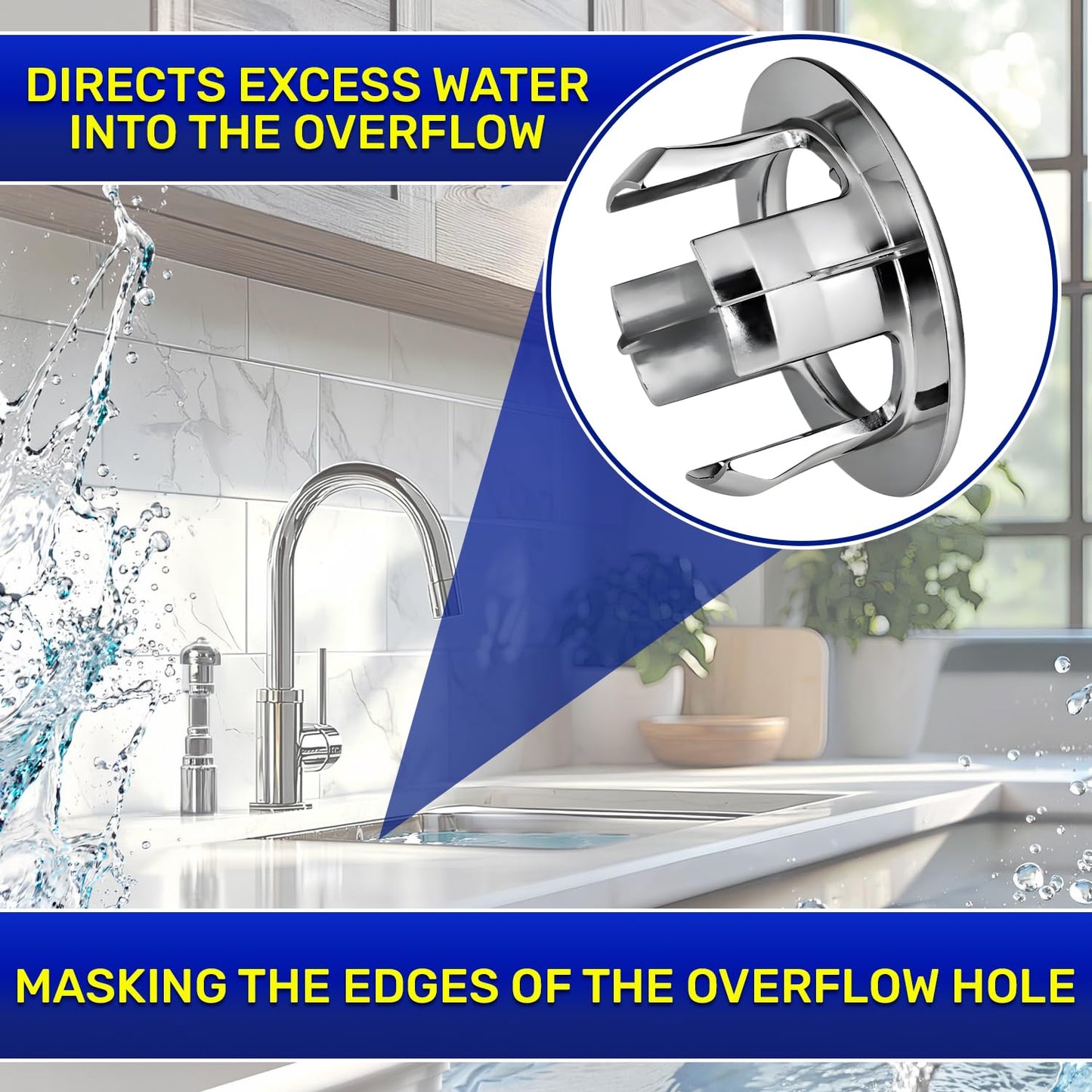 2x Bathroom Sink Overflow Ring Ø22mm - Sink Overflow Cover Chromed Plastic