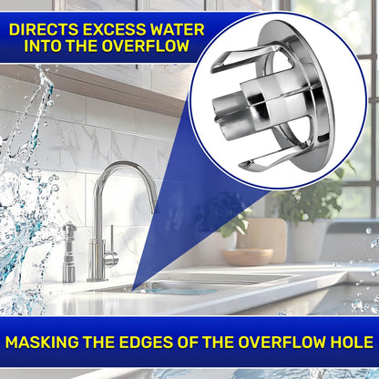 2x Bathroom Sink Overflow Ring Ø22mm - Sink Overflow Cover Chromed Plastic