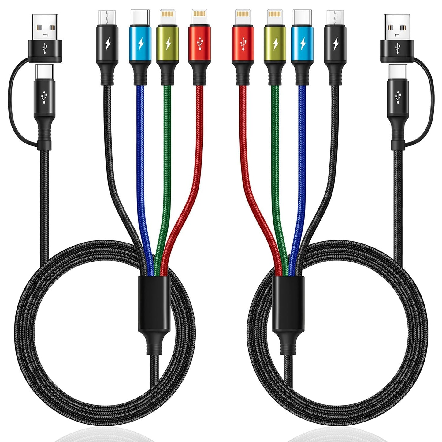 Minlu 4 in 2 Multi Charging Cable, USB Multi Charger Cable [2Pack 1.2m] Nylon Braided USB Charging Cable, USB A/C to Lightning/Type C/Micro for iPhone