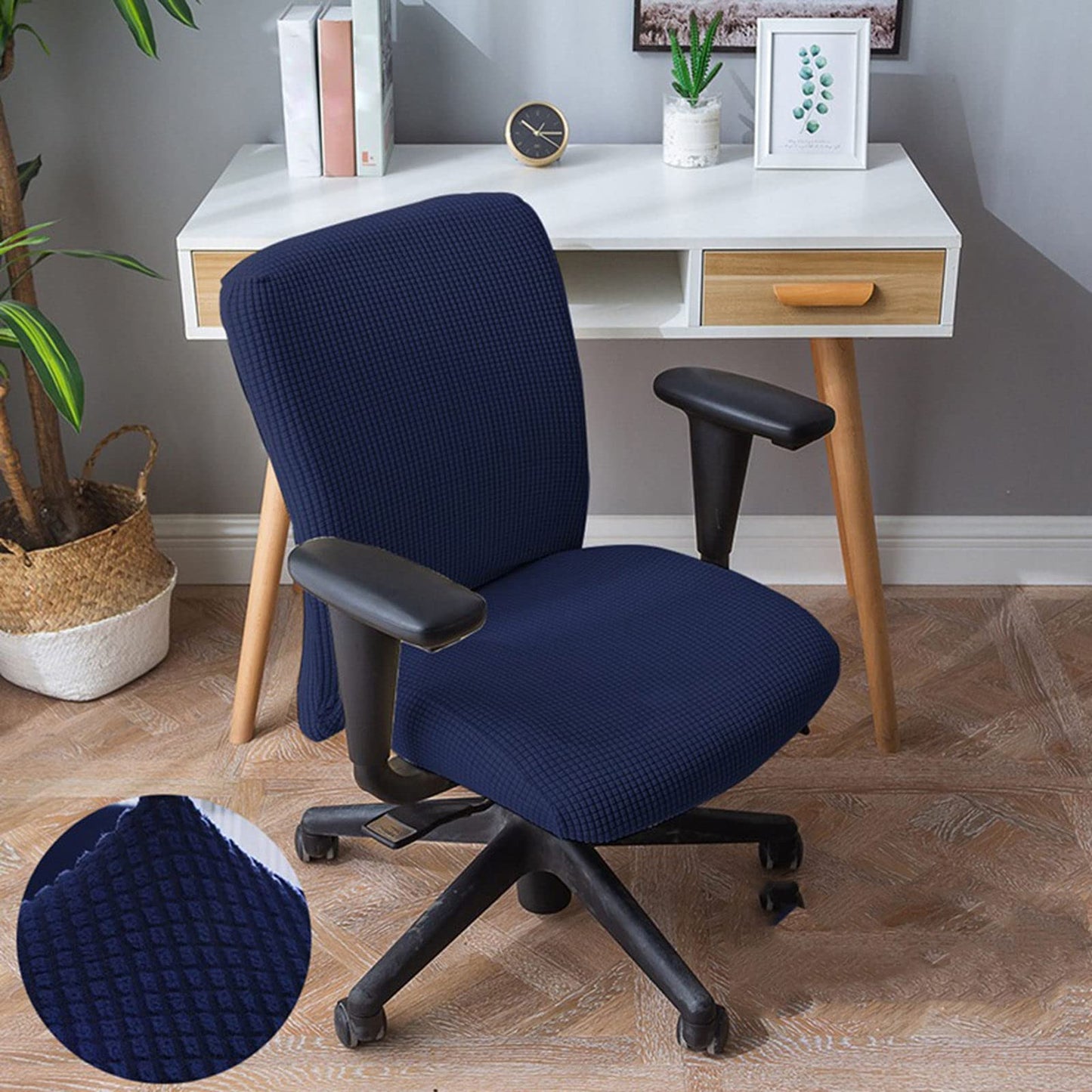Fenteer Stretch Office Covers Seat Cover Slipcover Desk Seat Cushion Protectors for Computer, Dark Blue
