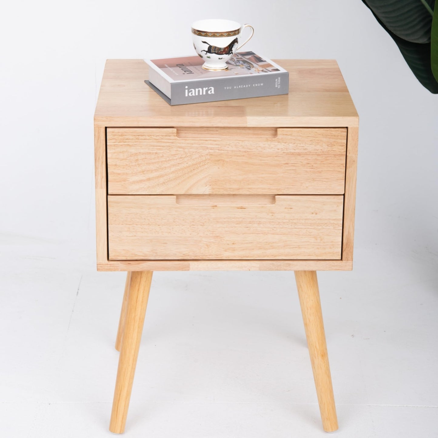 Kemtpase Oak Night Stand End Side Table Nightstand with 2 Storage Drawer Fashion Modern Storage Cabinet Bedroom Bedside Durable Sturdy Tall Bedside