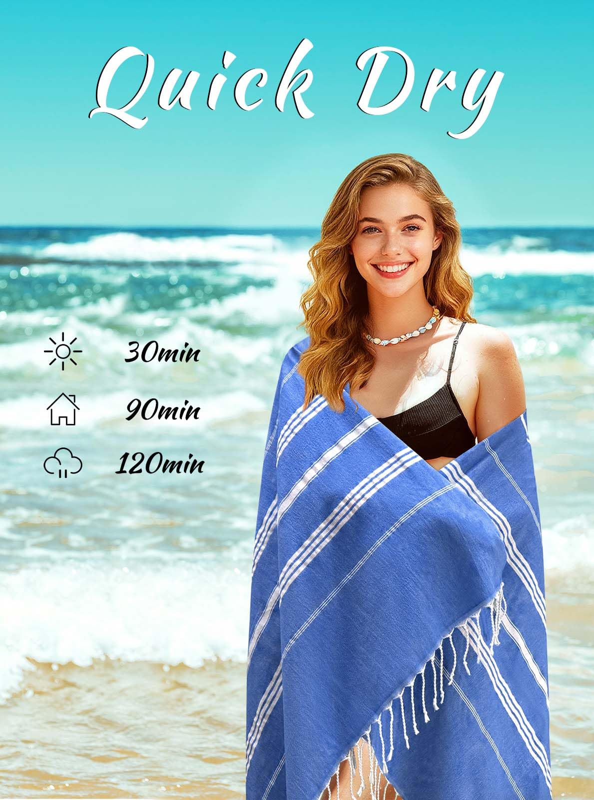 Ouxiaobai Turkish Beach Towel Oversized - 40"x70" Quick Dry Sand Free Thin Beach Towels for Adults, Extra Large Lightweigh Travel Towel (Denim)