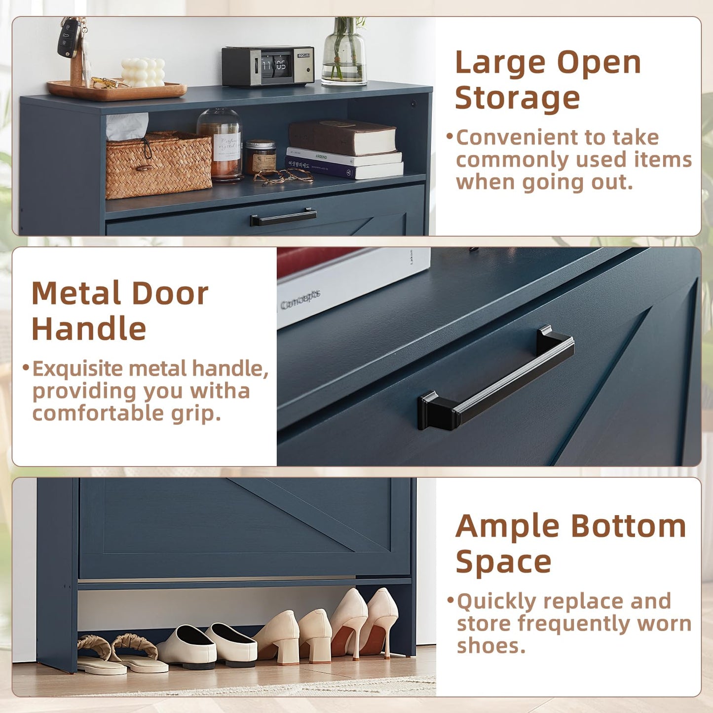 LELELINKY Narrow Slim Shoe Rack Storage Cabinet with for Hallways, Blue
