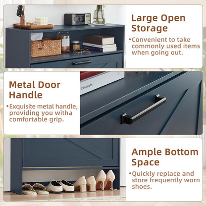 LELELINKY Narrow Slim Shoe Rack Storage Cabinet with for Hallways, Blue
