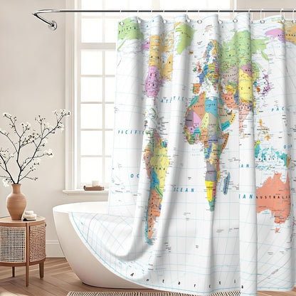 Xiaoterna World Map Shower Curtain Colorful Nautical Map Ocean Bathroom Curtain White Coastal Ocean Shower Curtain for Bathroom Machine Washable