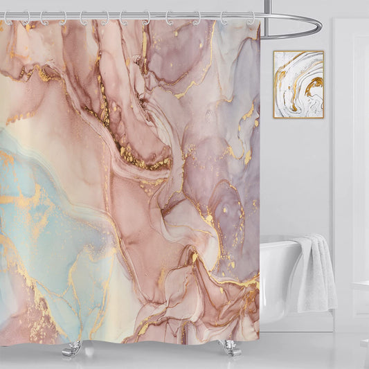 ASDCXZ Shower Curtain Marble 180x180 cm, Modern Abstract Gold Orange Purple Marble Optic Texture Washable Fabric Shower Curtains Polyester Textile