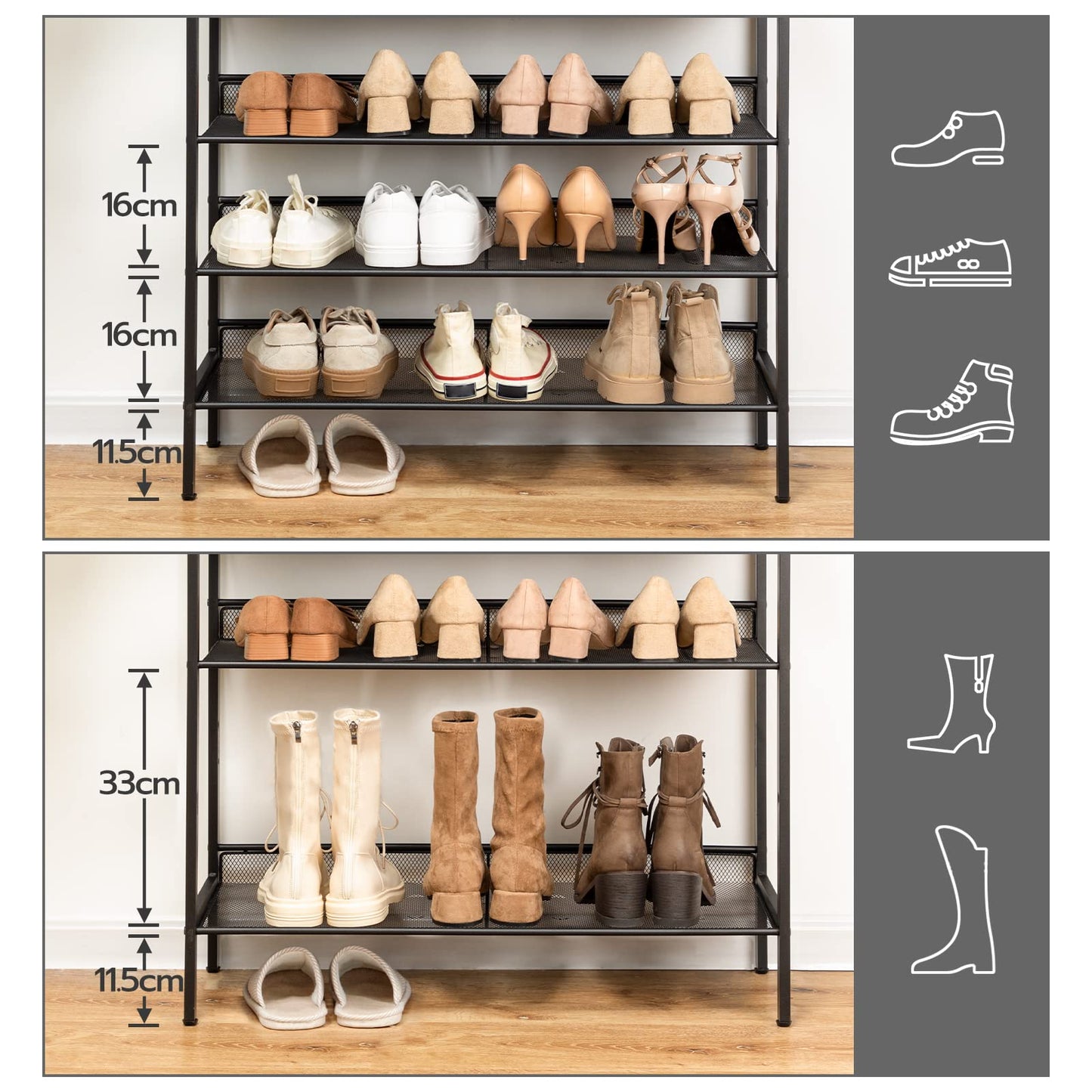 HOOBRO Shoe Rack, Large Capacity Shoe Storage, Tall Shoe Shelf for 21-28 Pairs of Shoes, Shoe Organizers, Adjustable Shelves, Rustic Brown EBF18XJ01