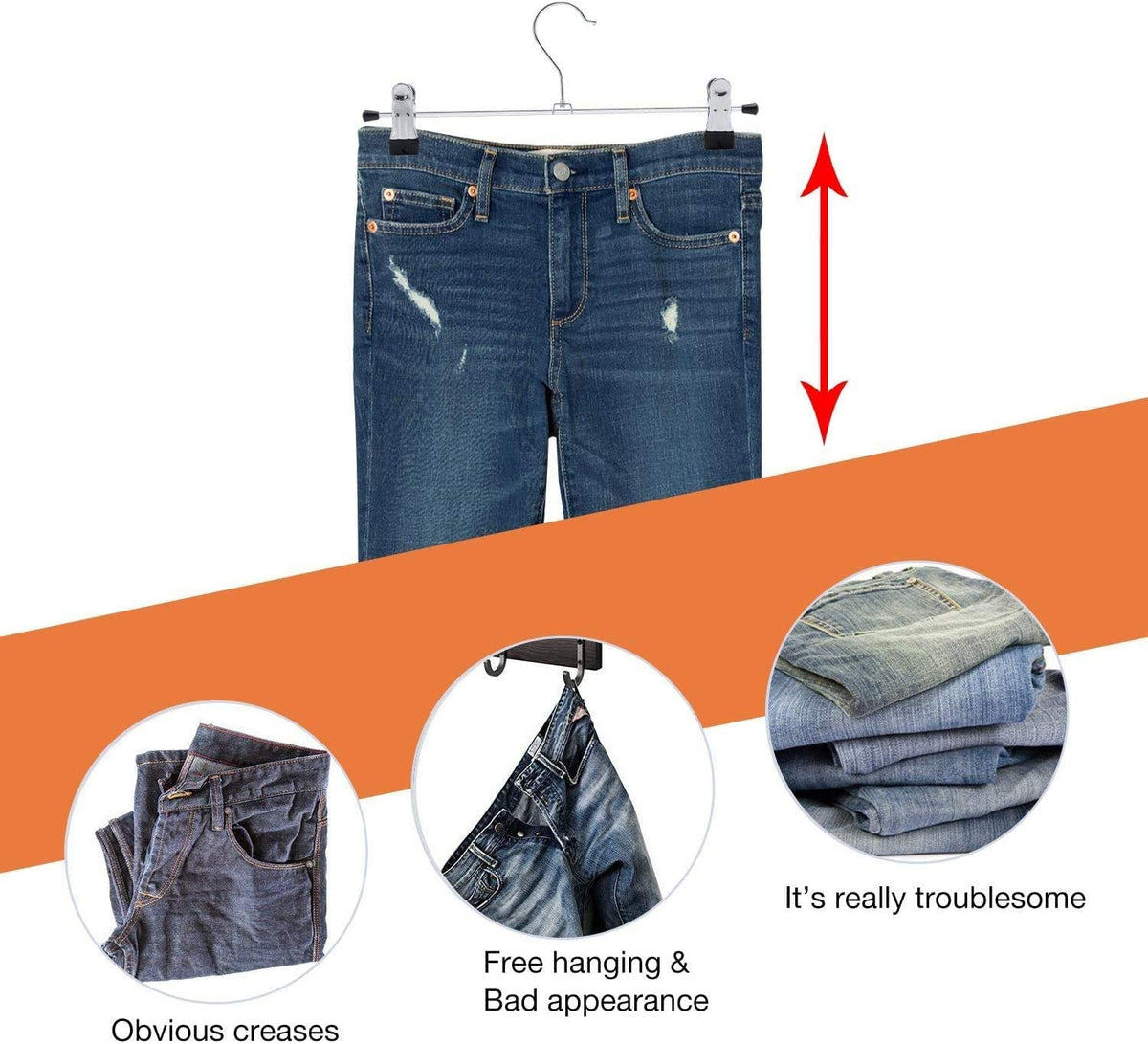 Trouser Hanger, 30Pack Pant Hangers Space Saving Skirt Hangers with Clips Adjustable Non-Slip Coat Hanger Heavy Duty Chrome Clothes Hook