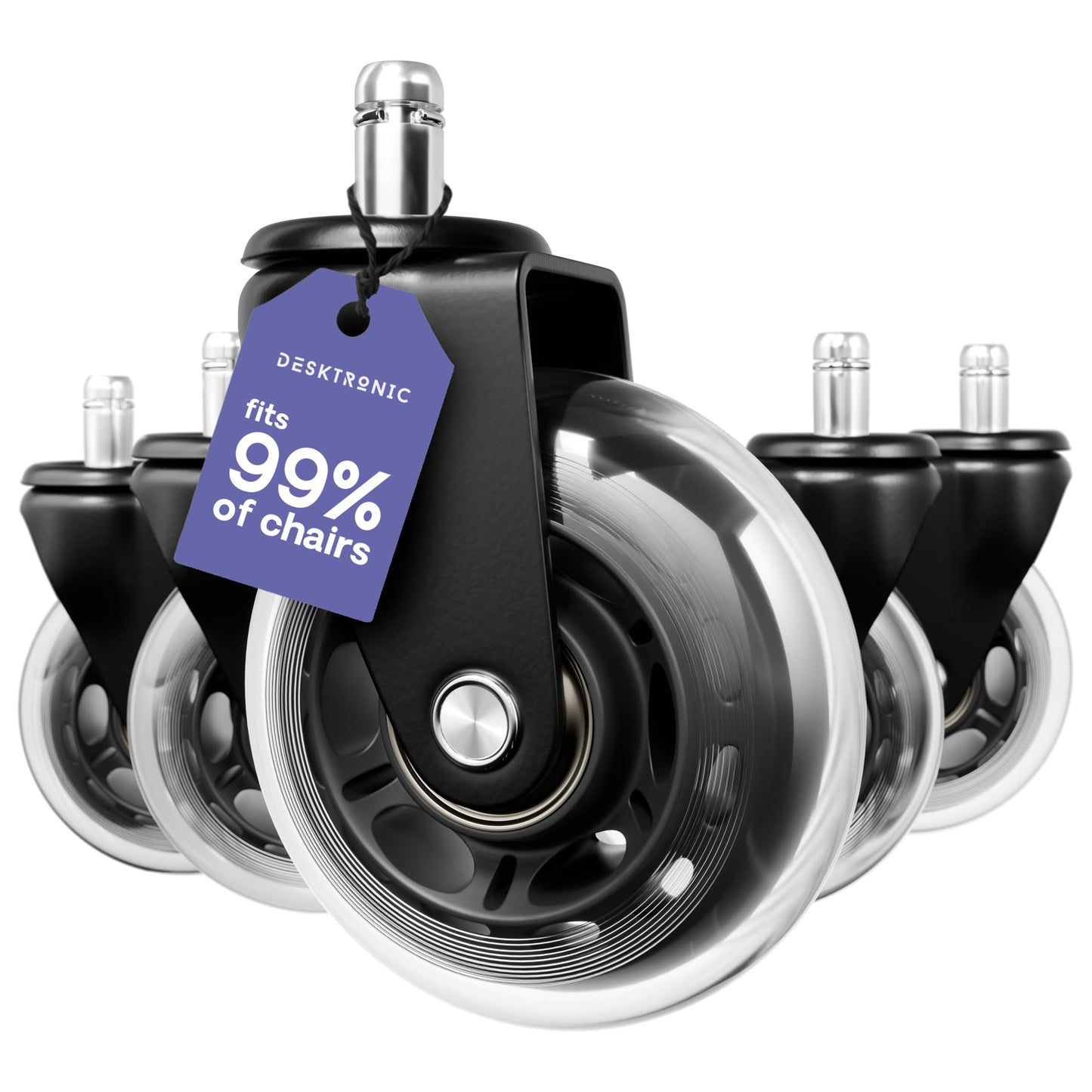 Desktronic Castor Wheels – Set of 5 – Rubber Replacement Wheels for Furniture & Office Chairs – Durable & Smooth Rolling – Black, 250kg Capacity