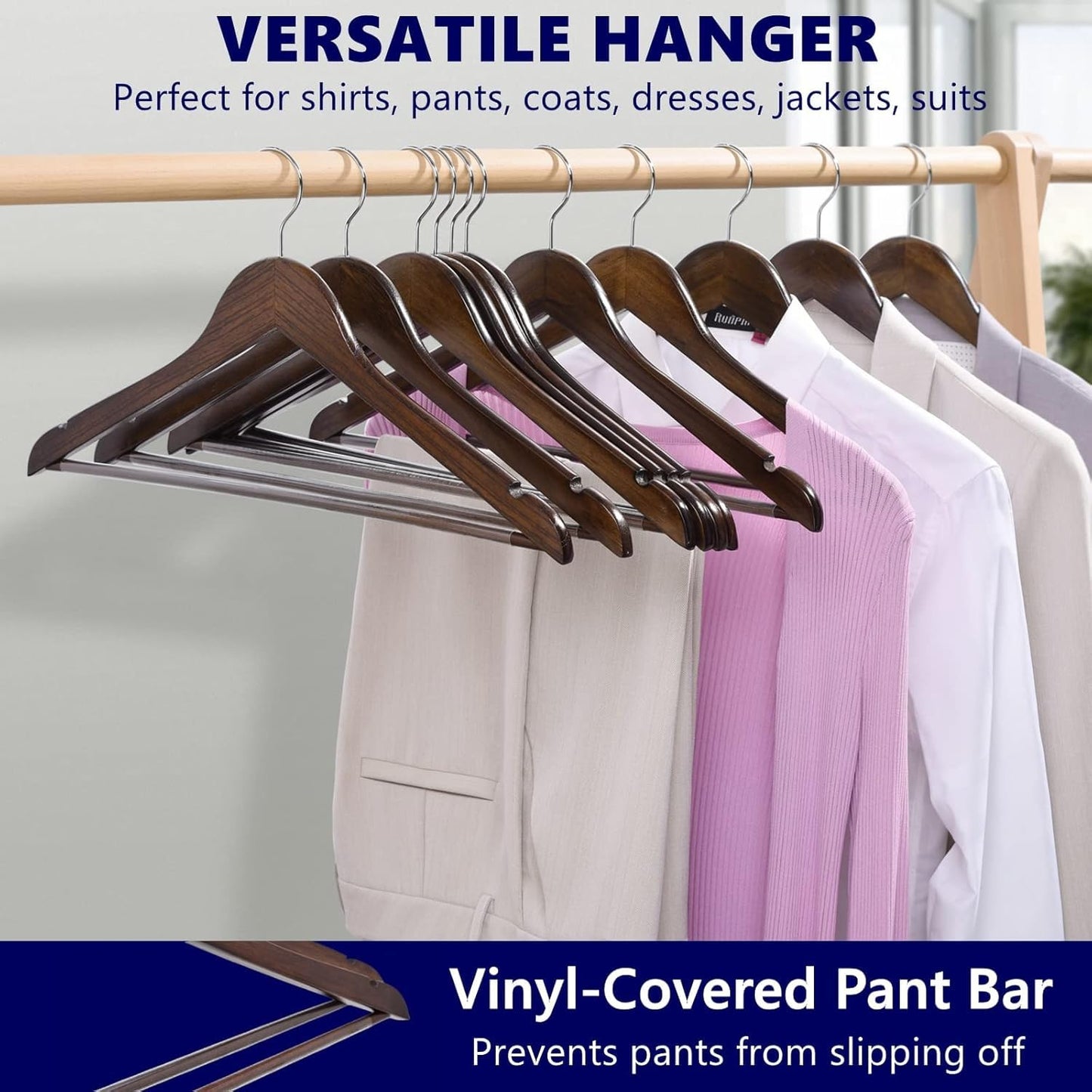 Amber Home 30pcs Retro Wooden Coat Hangers, Wood Suit Hangers, Antique