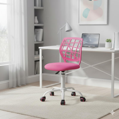 FurnitureR Office Chair Desk Chair Adjustable Height Swivel Fabric Seat Ergonomic Work Chair without Armrest, Pink