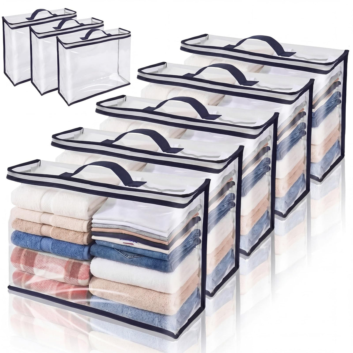 Dexpally 8pcs Clothes Storage Bags with Zips Clear Storage Bags Bedding Storage Clear Underbed Storage Bags for Closet Linen Sweater Bed Sheet