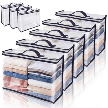 Dexpally 8pcs Clothes Storage Bags with Zips Clear Storage Bags Bedding Storage Clear Underbed Storage Bags for Closet Linen Sweater Bed Sheet