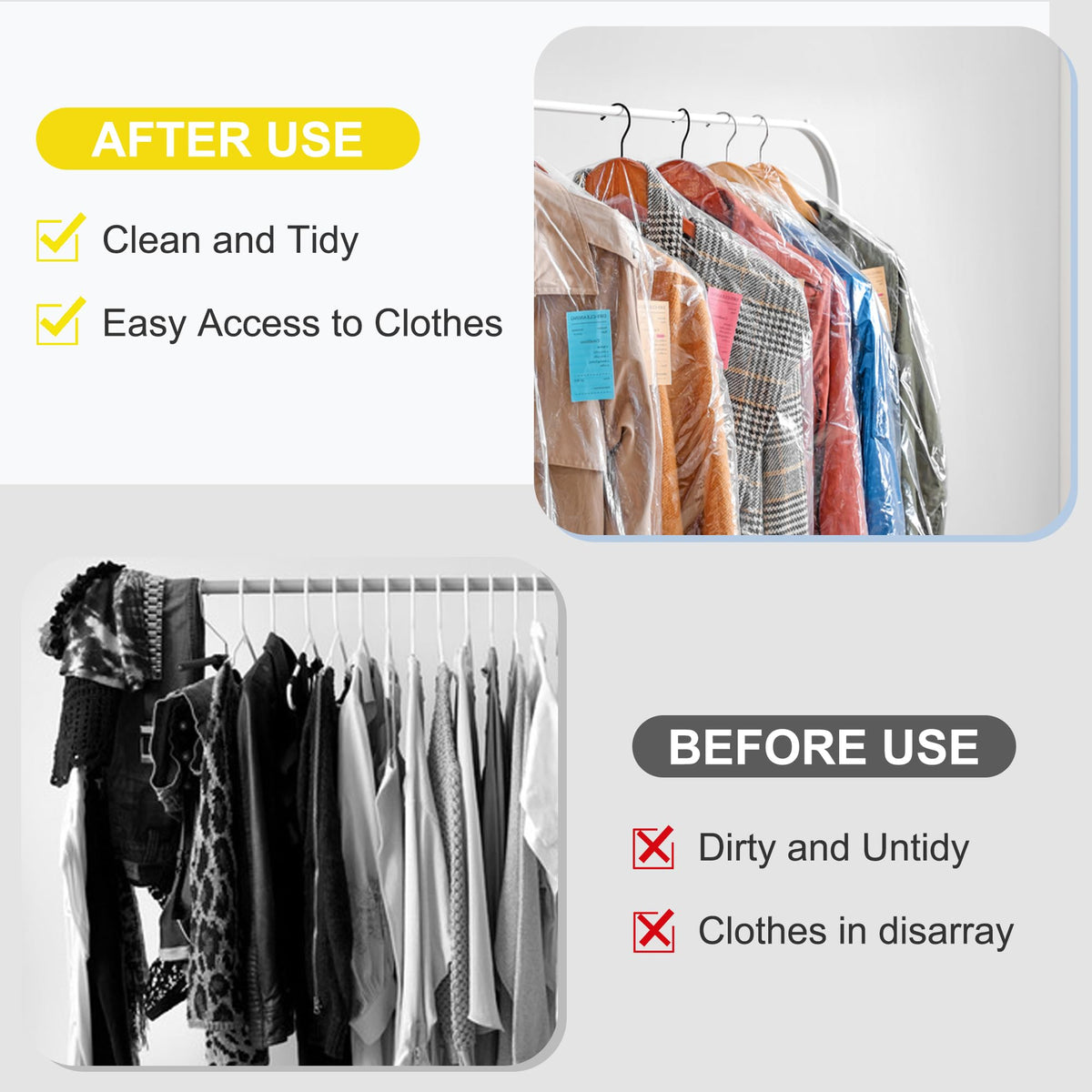 WeeGoo 50 Pcs Plastic Clothes Bag, 60x180 cm, Clear