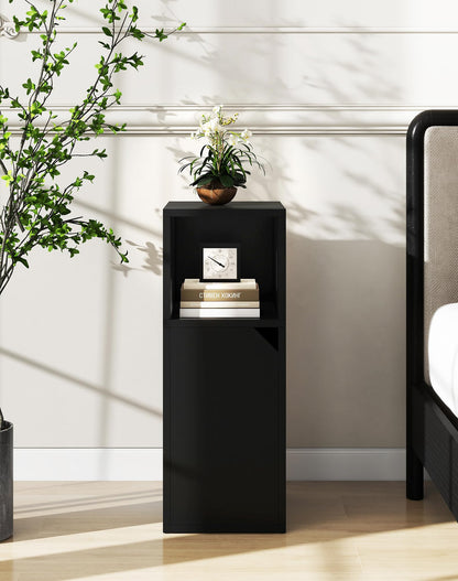 YMYNY Narrow Bedside Table Set of 2, Slim Side Table with Open Compartment and Door, Adjustable Shelf, Bedside Cabinet, for Bedroom, Living Room