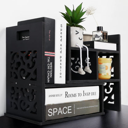 DoToGo Desk Shelf Organizer, Deskop Bookshelf for Small Space Adjustable Expendable for Office, Home, Kitchen (black-gc-lk)