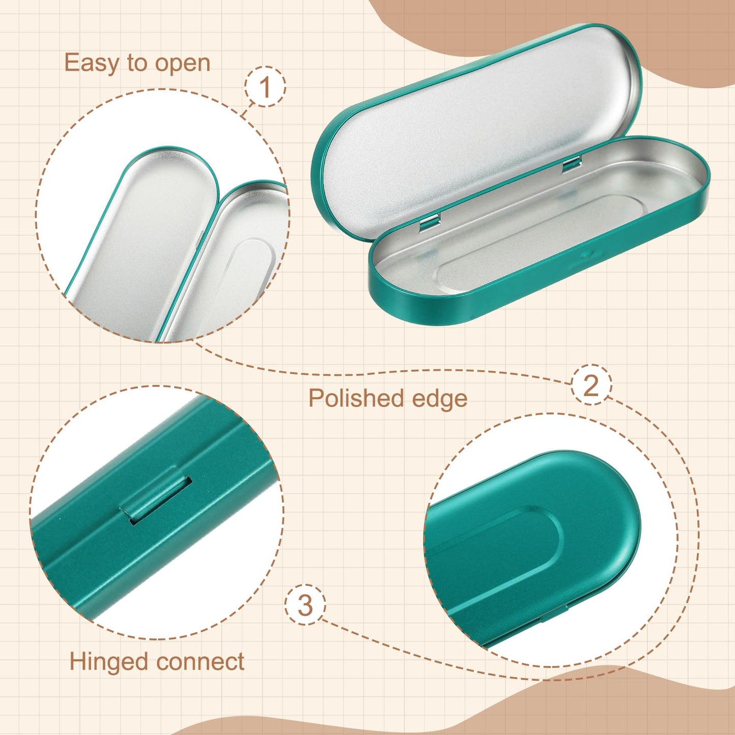 sourcing map 2Pcs Metal Tin Box Container, 6.9x2.4x0.7 Oval Empty Hinged Lid Box with Self Adhesive Colored Sticker