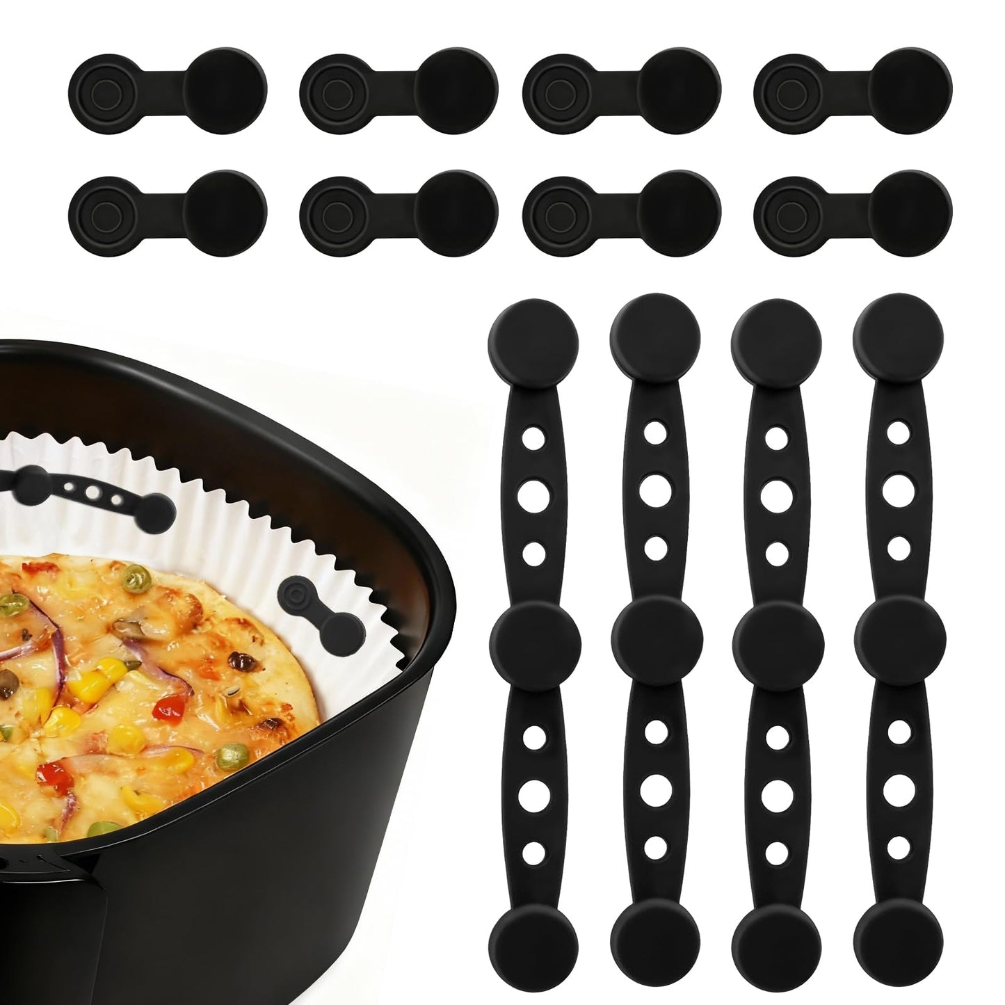 Soodyoow 12 Pack Air Fryer Magnets for Parchment Paper, Heat Resistant Food Grade Silicone Magnet Clips to Secure Baking Paper, Universal Safety