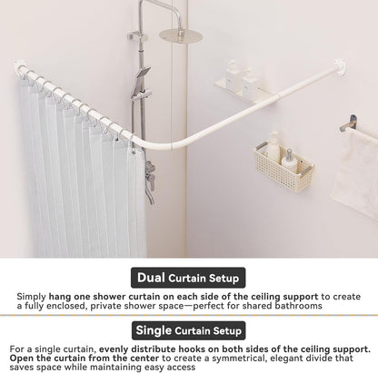 Shower Curtain Pole, L Shaped Shower Curtain Rail, Extendable Shower Curtain Rod for Bathroom, Clothing Store