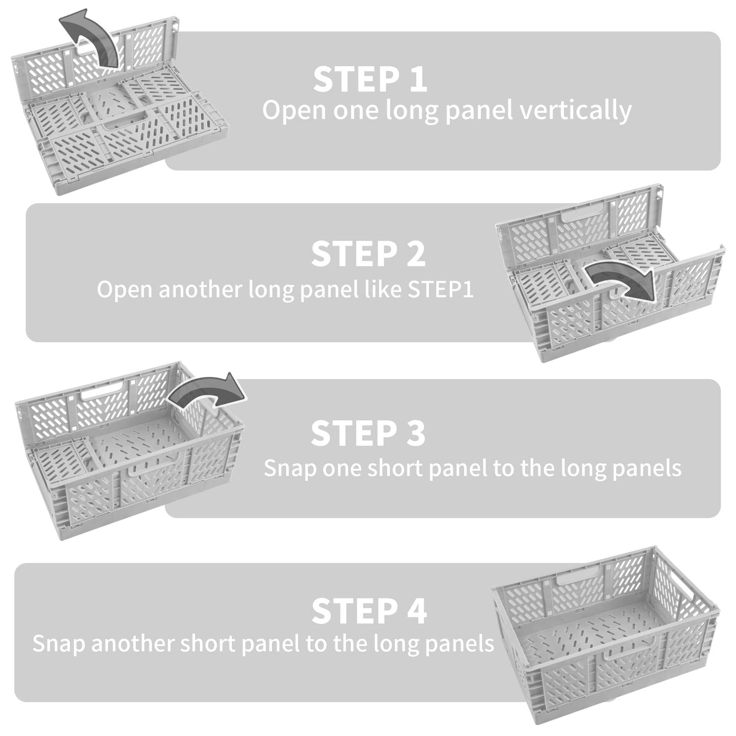 Spesh 2 Pcs Collapsible Storage Boxes Stackable Storage Baskets Folding Plastic Crates Foldable Crate Bins with Handles for Desk,Shelf,Cupboard