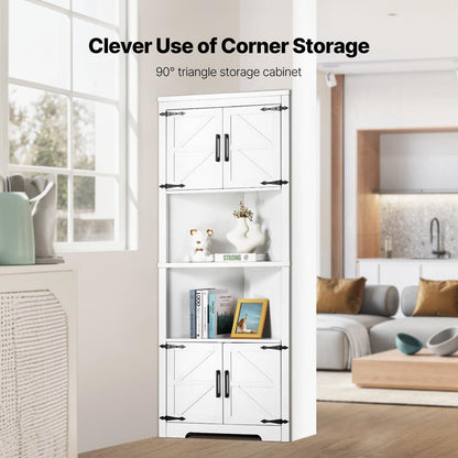 VEVOR 68" Tall Corner Storage Cabinet, 6 Tiers Farmhouse Storage Cabinet with 4 Wooden Doors & Adjustable Shelves