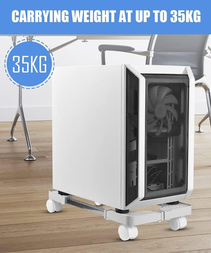 Mobile CPU Stand, Adjustable Computer Tower Stand with 4 Rolling Caster Wheels for Office and Home Use (White)