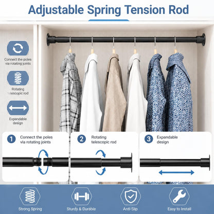 Wardrobe Rail, Heavy Duty Clothes Rod with End Sockets, Adjustable Hanging Rails for Clothes, Wardrobe and Bathroom, 68-90CM/Diameter 32MM, White