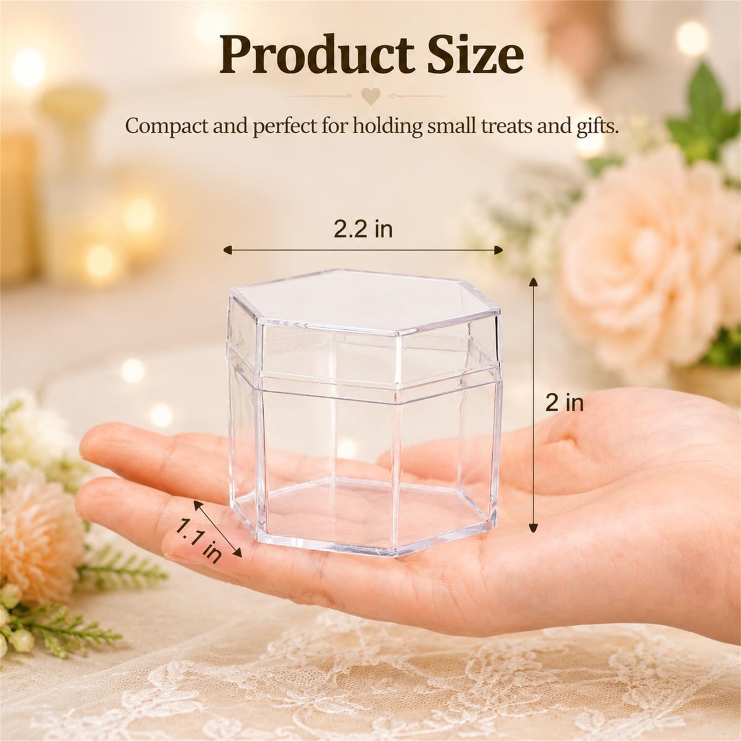 Okllen 36 Pcs Plastic Small Acrylic Box with Lid, Hexagon Clear Candy Boxes Wedding Favor Boxes