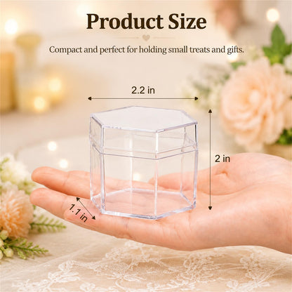 Okllen 36 Pcs Plastic Small Acrylic Box with Lid, Hexagon Clear Candy Boxes Wedding Favor Boxes