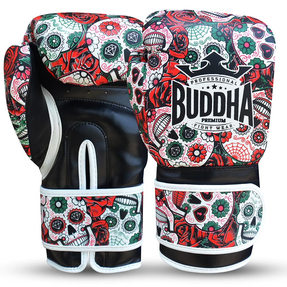 BUDDHA FIGHT WEAR - Mexican Boxing Gloves - Muay Thai - Kick Boxing Synthetic Leather - GS-3 Inner Padding - Impact Protection - Red Color - Size 14