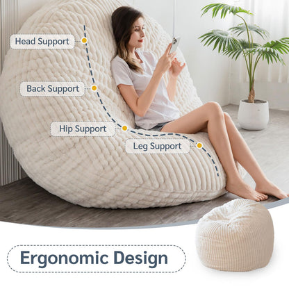 MAXYOYO Giant Bean Bag Bed - Square Bean Bag Chair - Large Sofa with Faux Fur Cover and Fluffy Filling Included for Adult, Couples, Guest