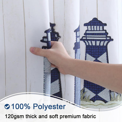 BESTRIPES Long Fabric Shower Curtain, Blue Gray Nautical Lighthouse Shower Curtain for Bathroom, Waterproof Polyester Bathroom Curtains, 72" W x 78" H