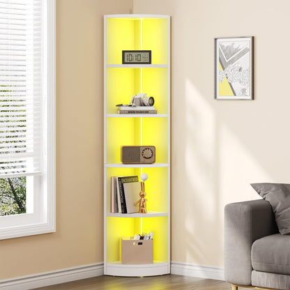 YITAHOME 5 Tiers BookShelf, Corner Bookshelf with LED Lighting, Corner Bookcase Unit, Bluetooth Music Synchronisation, Display Cabinets for Bedroom