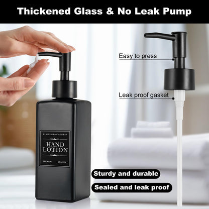 MirraSwit Black Glass Soap Dispenser with Tray, 350ML Square
