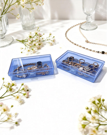 Forever bene 8 Blue Small Plastic Containers with Lids, 8 Pieces, Blue, each piece measures 13,5 × 8 × 3 cm