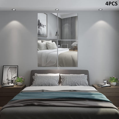 TSKDKIT 4Pcs HD Wall Mirror Self Adhesive Glass Mirrors Full Length Mirror Stick On Frameless Large Adhesive Mirrors Tile for Bathroom, Bedroom,
