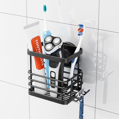 TAILI Bathroom Toothbrush Holder Wall Mounted, Strong Suction, Black, Metal
