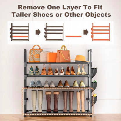 OYREL Shoe Rack 5 Tier 20-25 Pairs Shoes, Large Shoe Storage with Side Bag