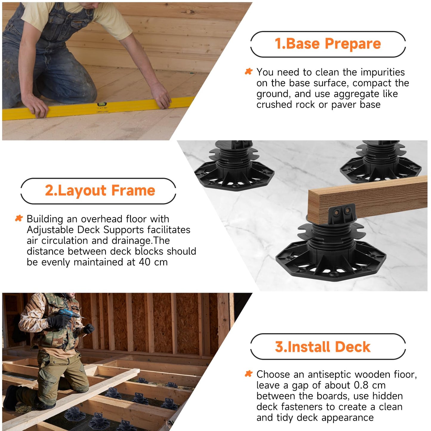 TTBDEHTK Adjustable Deck Support Pedestal, 24 Pack, 1-3/16" to 2-3/4"