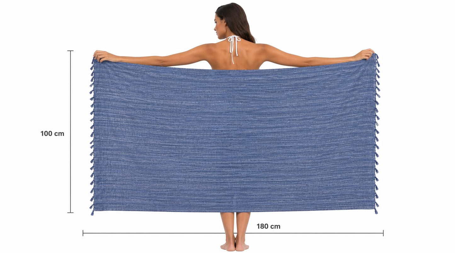 WEFLORIA Turkish Cotton Peshtemal Towel – Lightweight Quick Dry Beach Towel – Large Hammam Spa Towel for Beach, Bath, Travel and Pool (blue)
