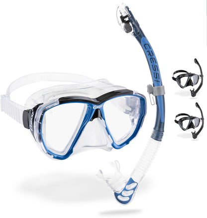 CRESSI Big Eyes+Alpha Ultra Dry Combo Clear/Azure - Combo Set Mask + Snorkel UD for Diving and Snorkelling, Transparent/Azure, One Size, Adults