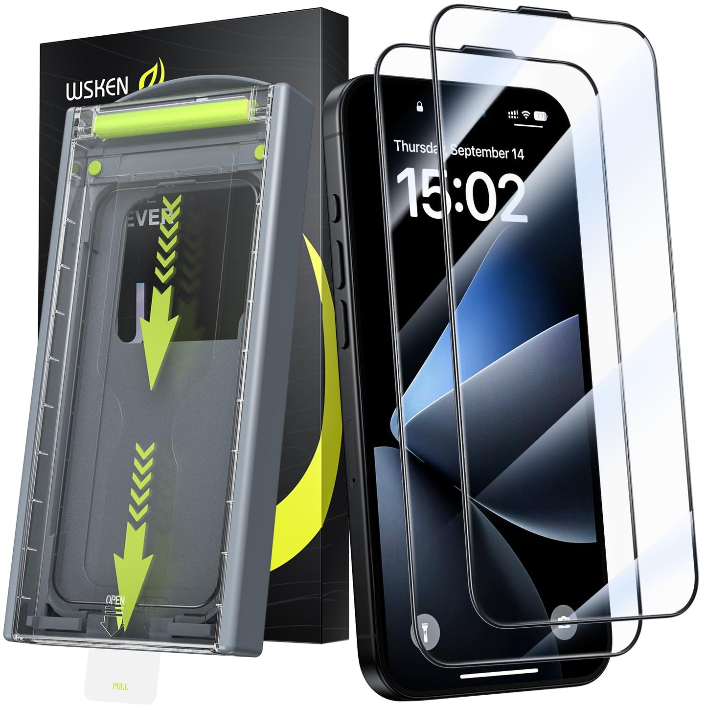 WSKEN for iPhone 16/iPhone 15 Screen Protector - [Top 9H+ Tempered Glass][Auto Dust-Remove][Zero Bubble] Full Coverage HD Military Grade 10X