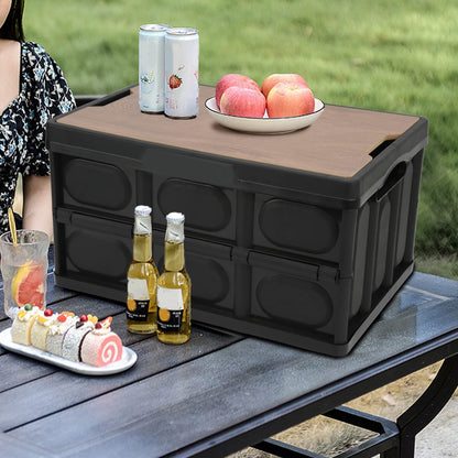 Alomejor 30L Foldable storage box,Multifunctional Car folding box Waterproof Storage Box with Wooden Panel for Outdoor(Black) Camping storage